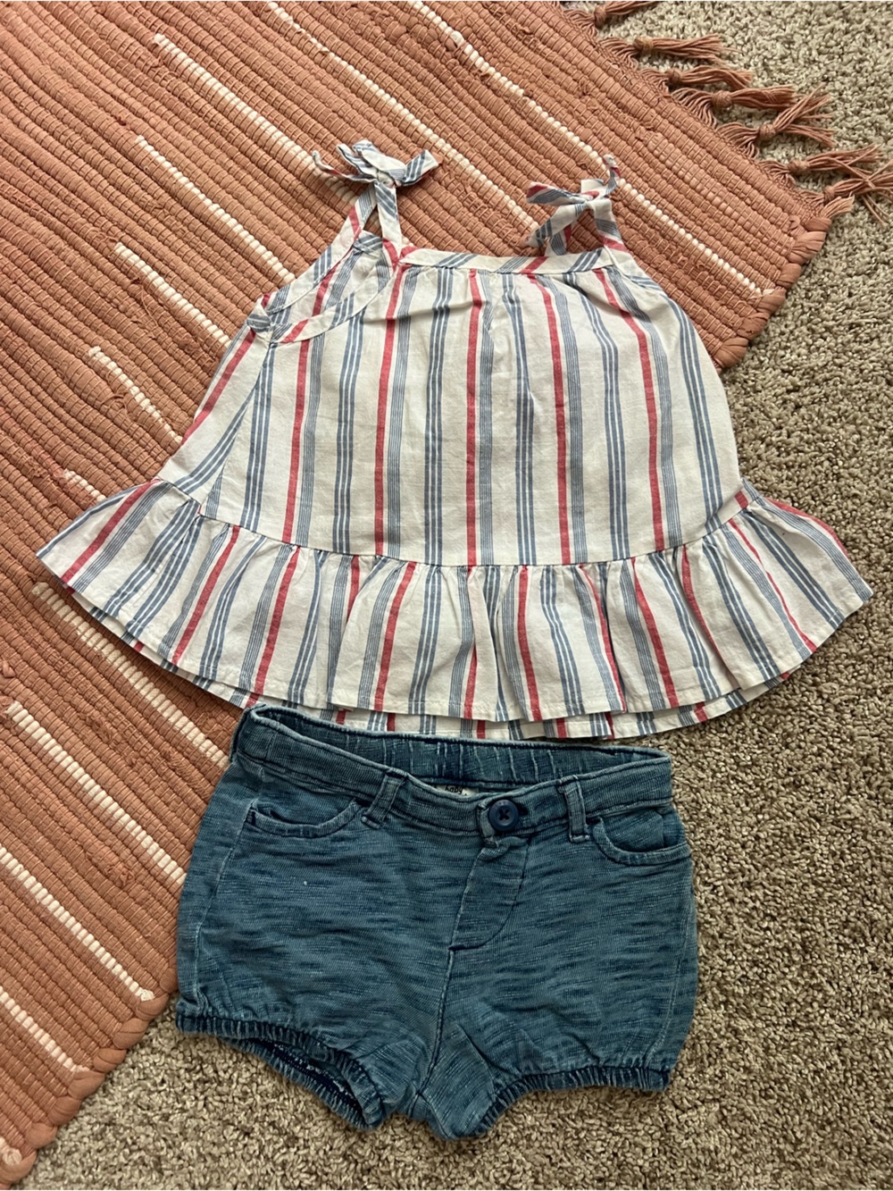 Red white and blue peplum top with supper soft comfy blue jean shorts